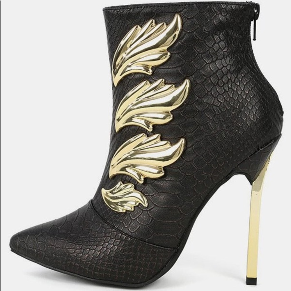 Gold Angel Wing Booties Heels